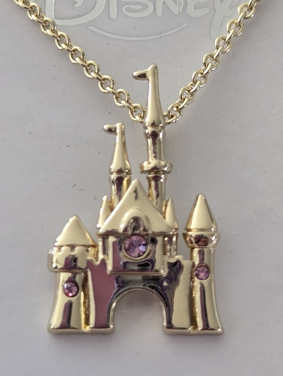 Disney Jewelry - Disney Cinderella Castle Crystal Necklace - Gold tone with pink crystals